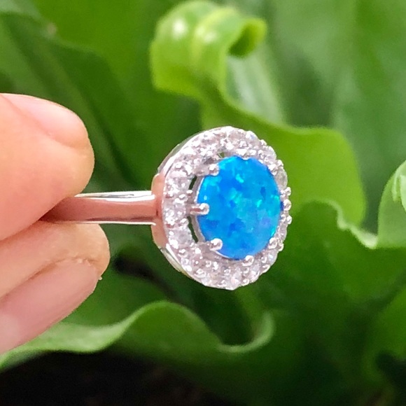 Light Blue Fire Opal Silver Ring October Stone - Picture 3 of 7